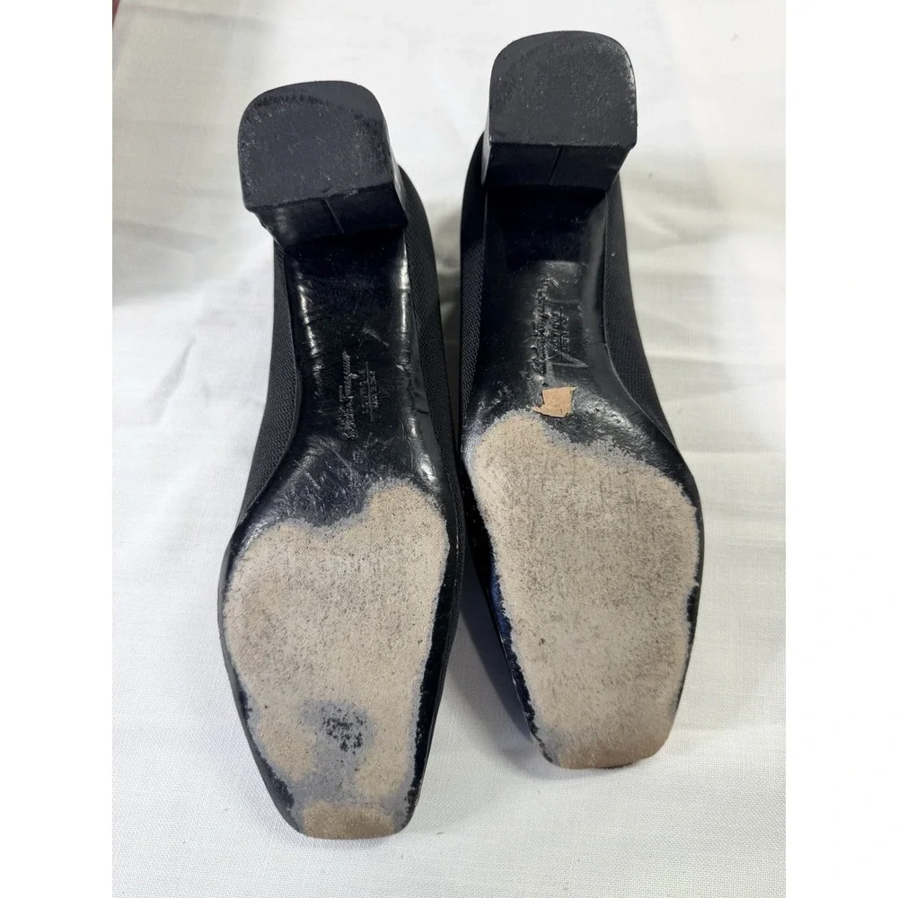 Vintage Ferragamo Fabric Pumps Black Square Toe Heels Italy 7 B Tours